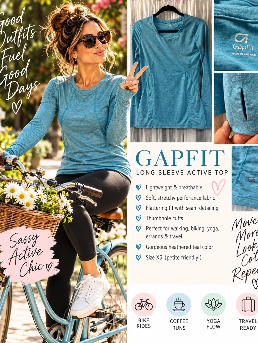 GAPFit Women's Long Sleeve Active Top — Heathered Teal